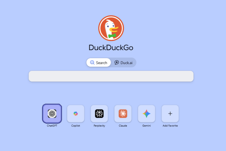 Imagem da tela do navegador DuckDuckGo mostrando opções de botões de acesso à agentes de IA ilustra o post sobre: quem responde legalmente por ciberataques de IAs sem controle?