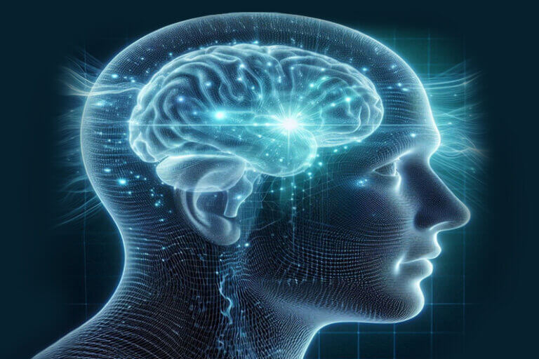 Imagem gerada por IA de um cérebro humano ilustra o post cujo título diz: Esperança contra o Alzheimer: nanopartículas regeneram células.