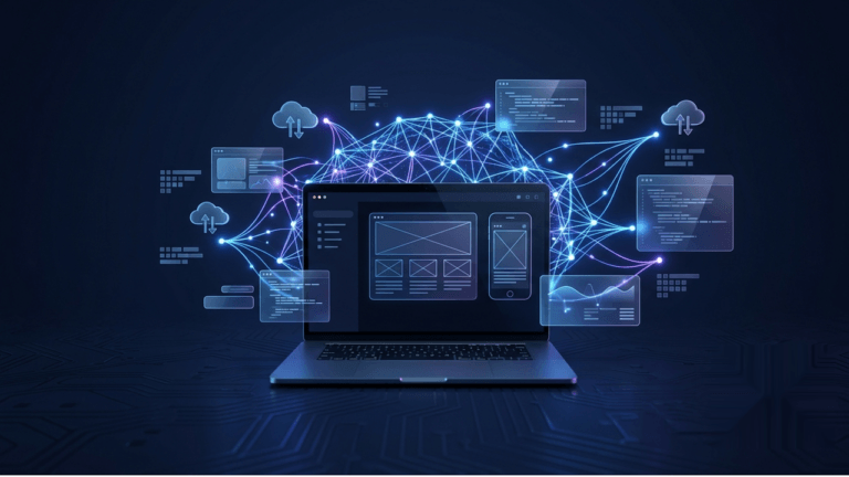 Imagem de um laptop ligado e conectado com outros aparelhos ilustra o post cujo título pergunta: Hacks do governo, agentes desonestos e falta de transparência – algum dia confiaremos plenamente na IA?