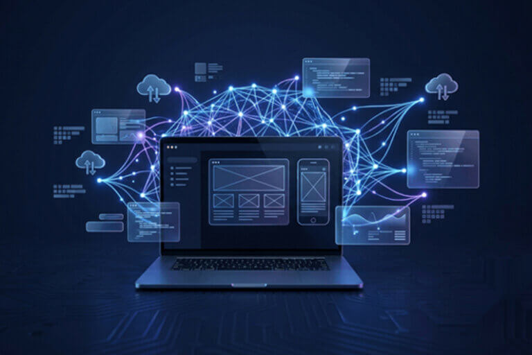 Imagem de um laptop ligado e conectado com outros aparelhos ilustra o post cujo título pergunta: Hacks do governo, agentes desonestos e falta de transparência – algum dia confiaremos plenamente na IA?