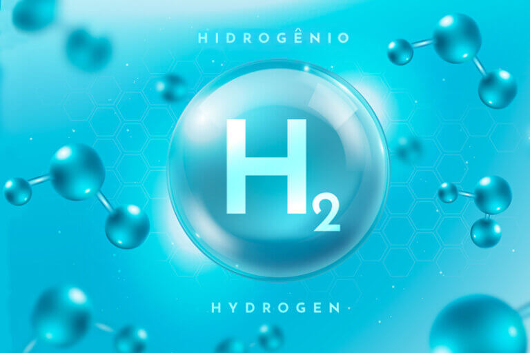 Imagem de moléculas de hidrogênio H2 ilustra o post cujo título diz que uma tecnologia nova produz hidrogênio com a captura de carbono integrada.
