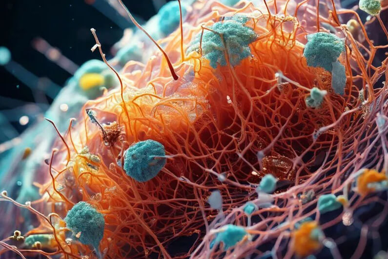 Imagem do emaranhado da proteína tau ilustra o post cujo título diz que a água pode ser a chave para desvendar o mistério da demência.